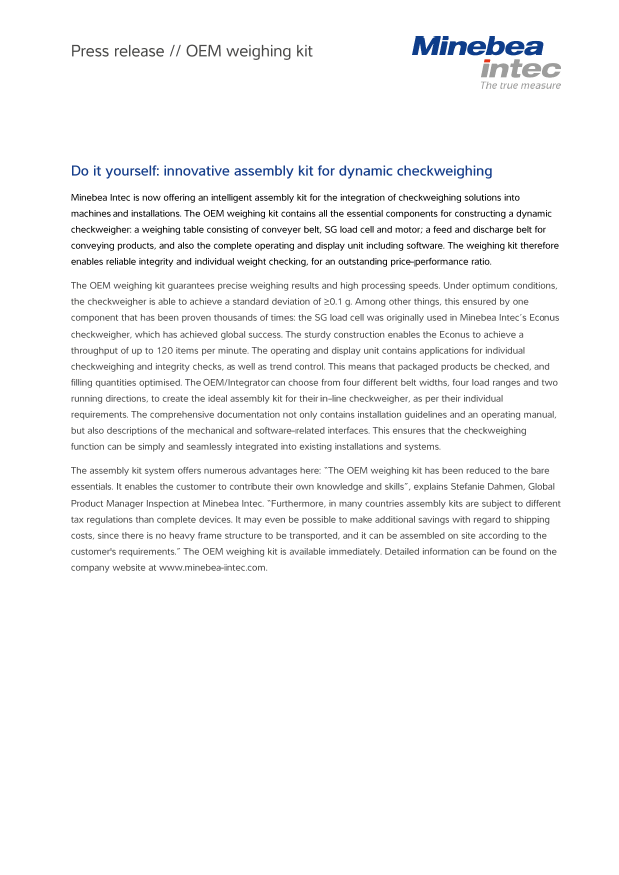 OEM tehtalni sistem: Inovativni sklop za dinamično krmiljenje tehtanja - Sartorius Croatia 