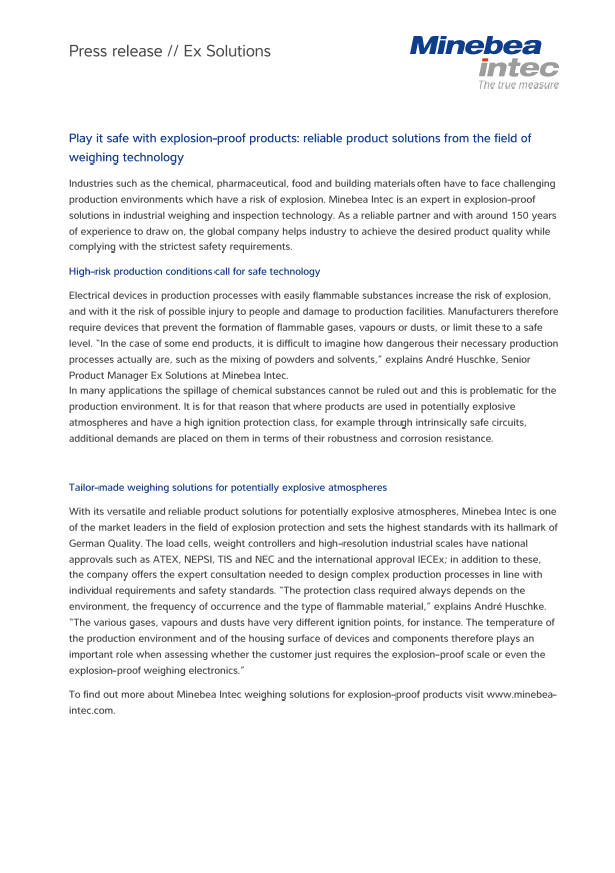 Zanesljive rešitve in tehnologije tehtanja za eksplozivna območja - Sartorius Croatia 