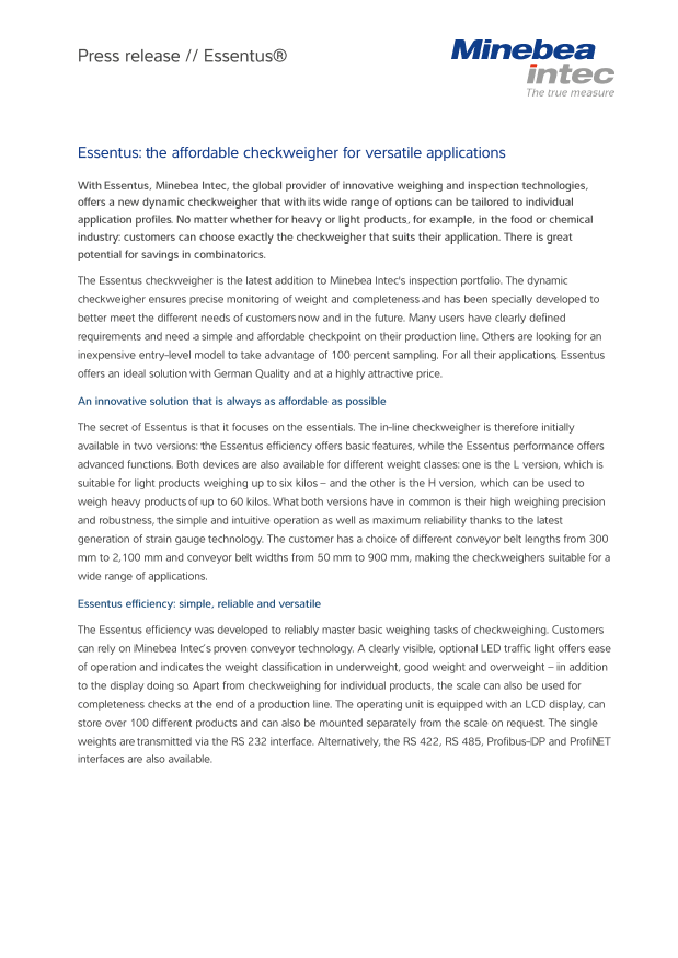 Essentus: Ugodna kontrolna lestvica za številne aplikacije - Sartorius Croatia 
