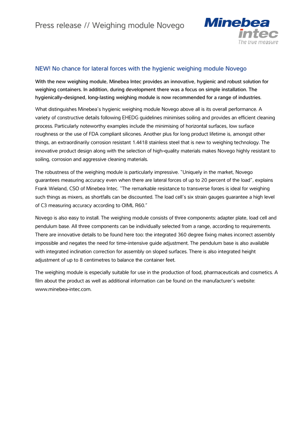 Higienska zasnova: Nov tehtalni modul Novego - Sartorius Croatia 