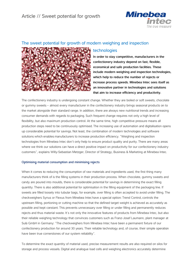 Potencial sodobnih tehtalnih in kontrolnih tehnologij v proizvodnji slaščic - Sartorius Croatia 
