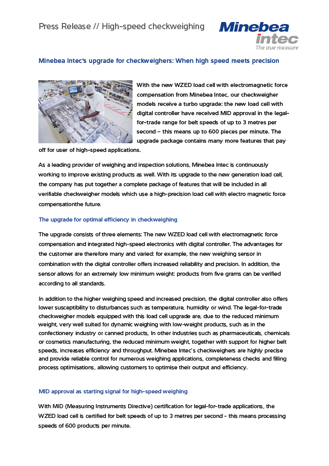 Nadogradnja Minebea Intec kontrolnih vaga: Kad velika brzina zadovoljava preciznost - Sartorius Croatia 