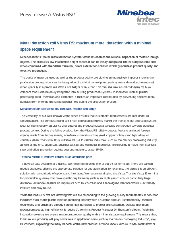 Vistusov detektor kovin z največjo zmožnostjo zaznavanja in prihranka prostora - Sartorius Croatia 