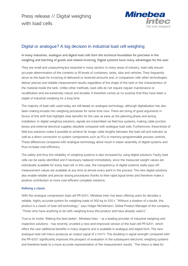 Digitalno in analogno tehtanje z merilnimi celicami - Sartorius Croatia 