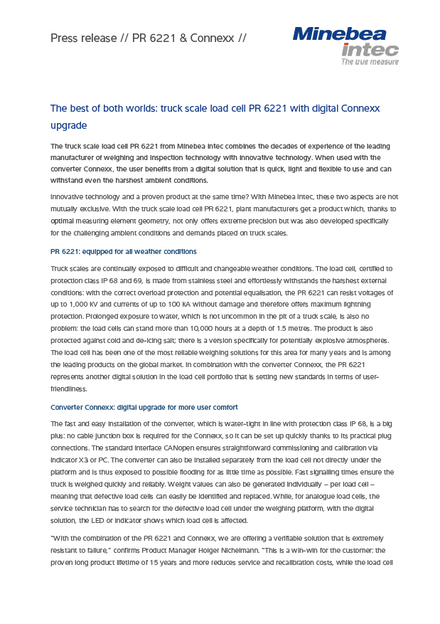 Merilna celica PR 6221 za tovorna vozila s pretvornikom Connexx - Sartorius Croatia 